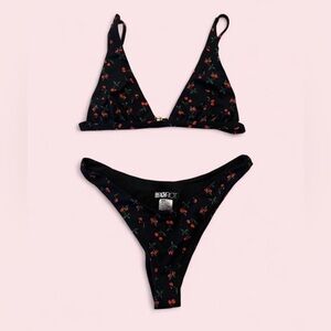 Beach Riot Black Cherry Print Triangle Bikini Set - M